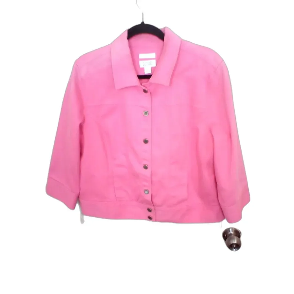 Christopher & Banks Denim Jacket Women's Size L Light Pink Pockets Snap